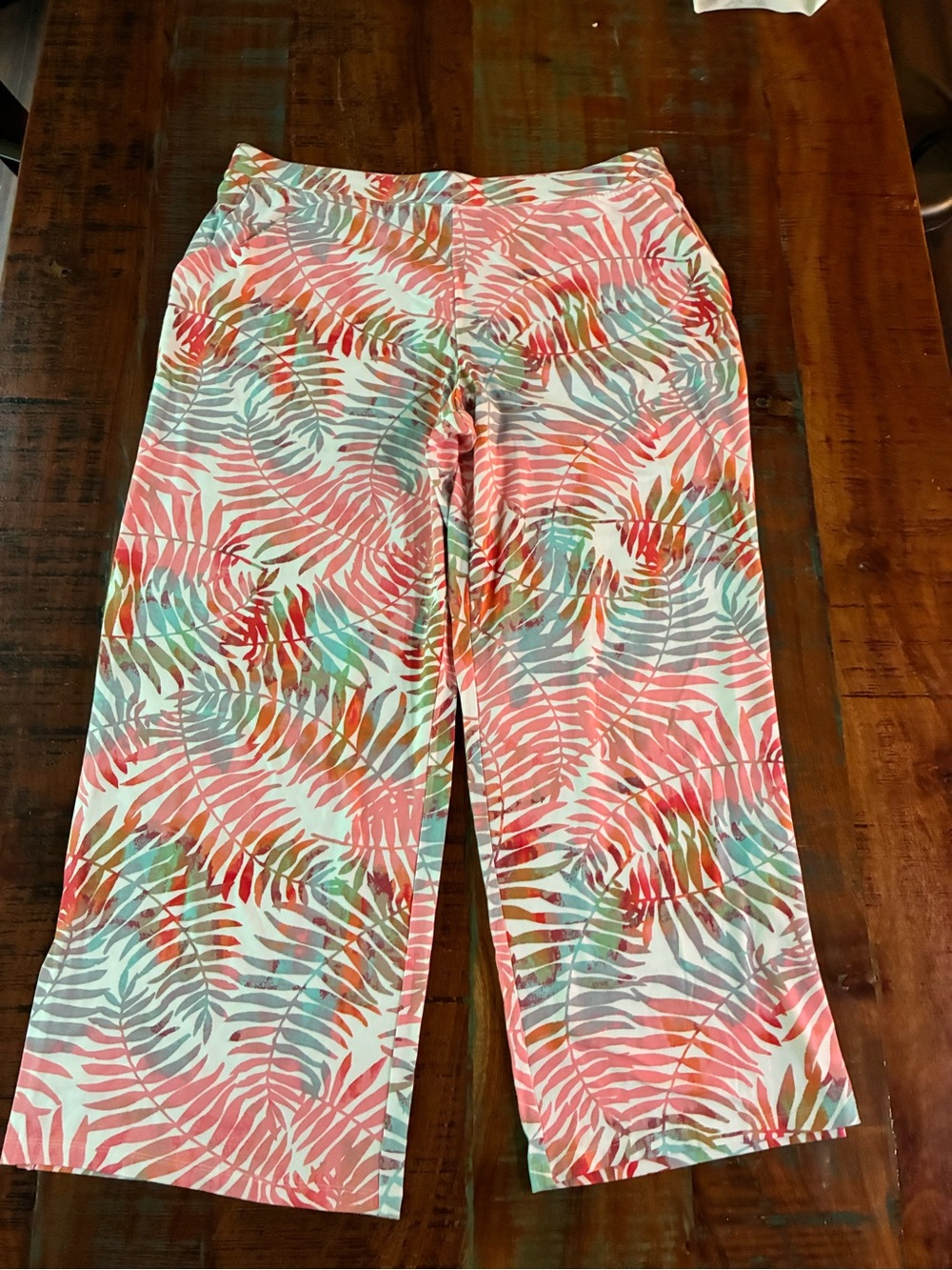 d&co. Beach XL Tropical Palm Print Wide Leg Resort Pants - Picture 2 of 8